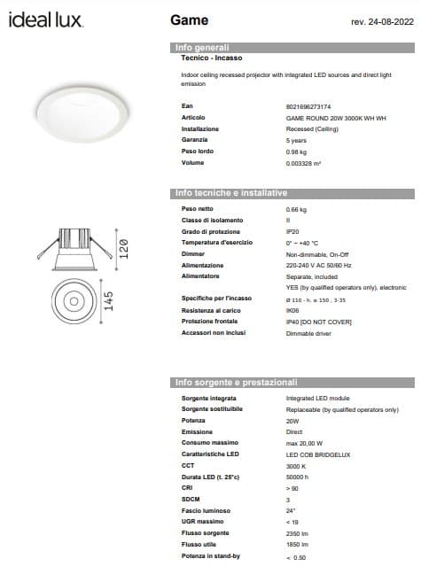 Spot Game round 20w 3000k 4