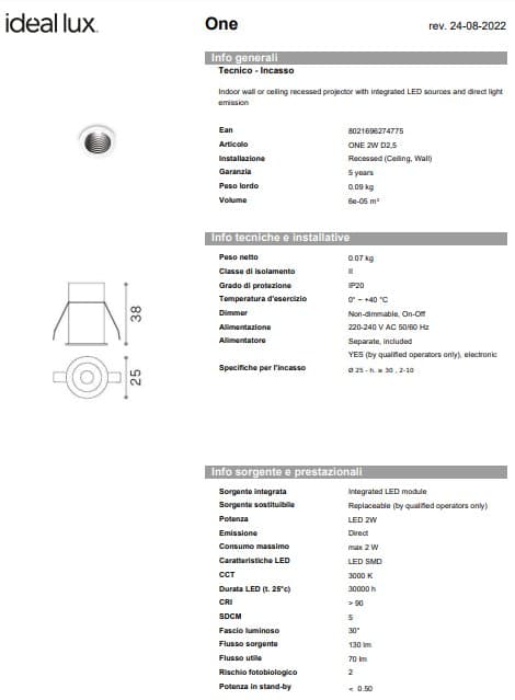 Ideal-Lux Spot 2W LED 8
