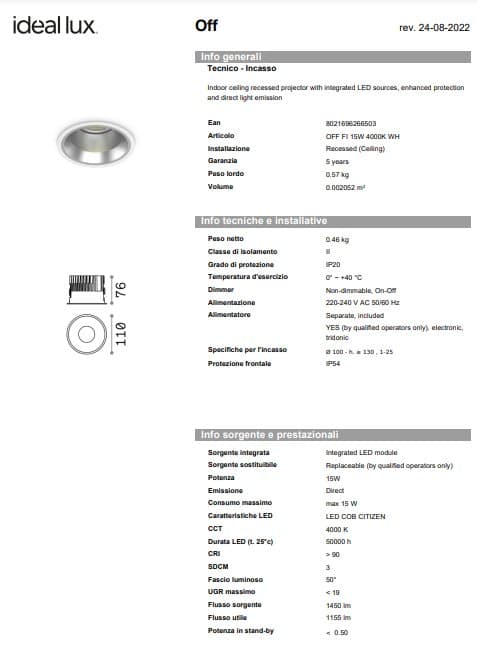 Ideal-Lux Spot LED cu Putere Reglabilă 15W/28W/42W 6