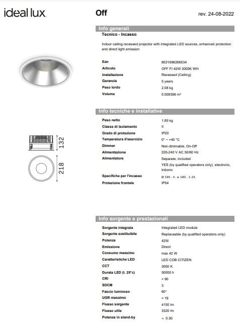 Ideal-Lux Spot LED cu Putere Reglabilă 15W/28W/42W 8