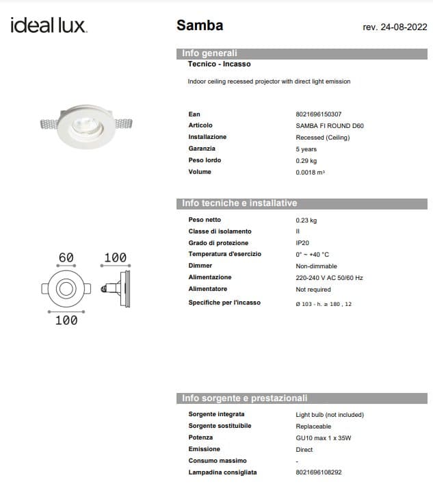 Ideal-Lux Spot Samba Patrat/Rotund D60 7