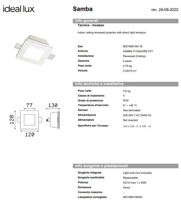 Spot Samba fi square d70/d77 5
