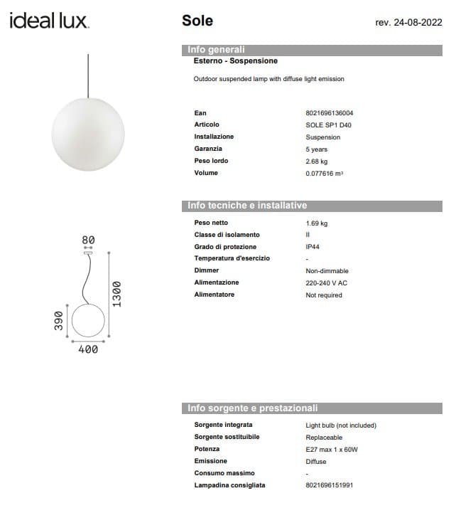 Ideal-Lux Lampadar Exterior Sole SP1 pentru Grădină 4