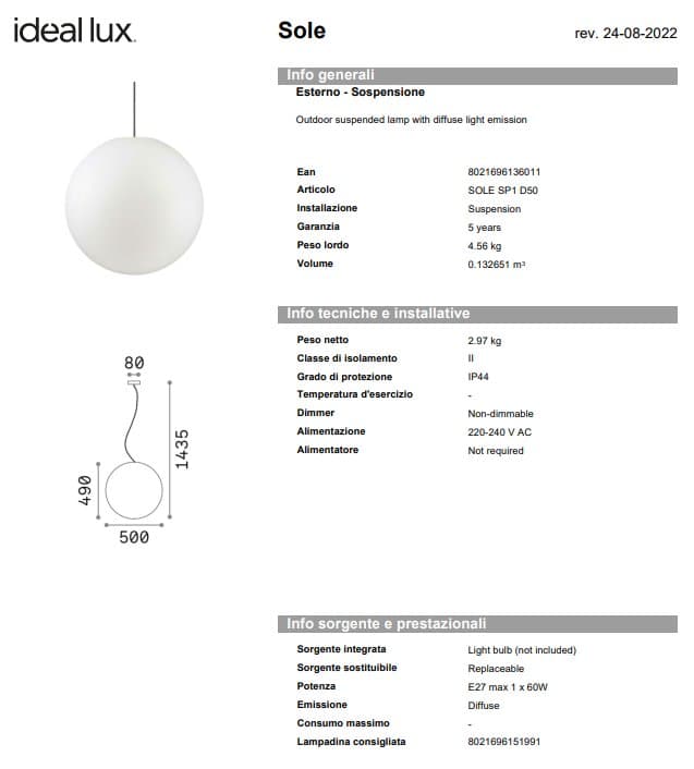 Ideal-Lux Lampadar Exterior Sole SP1 pentru Grădină 5