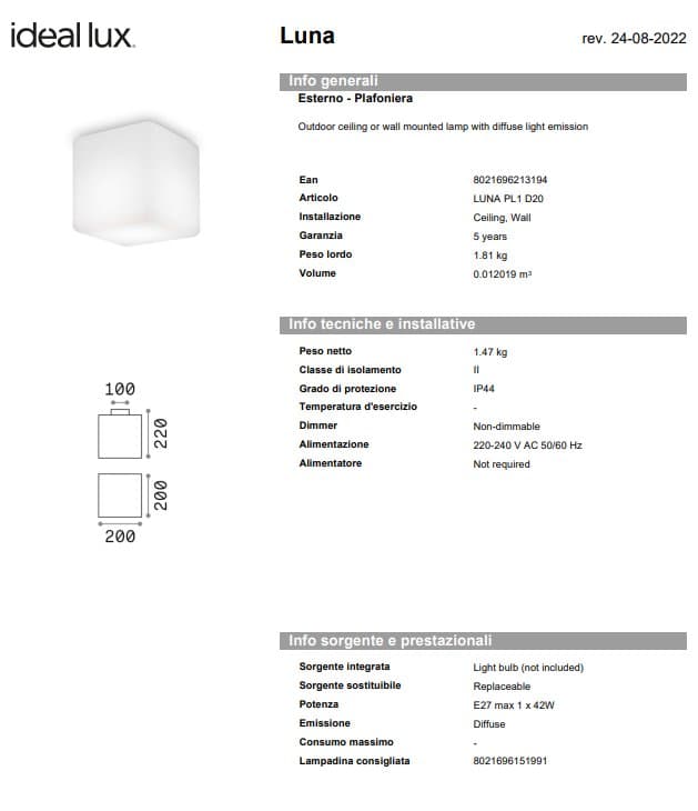 Ideal-Lux Plafonieră Exterior Luna PL1 Medium 3