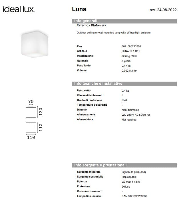 Ideal-Lux Plafonieră Exterior Luna PL1 Medium 4