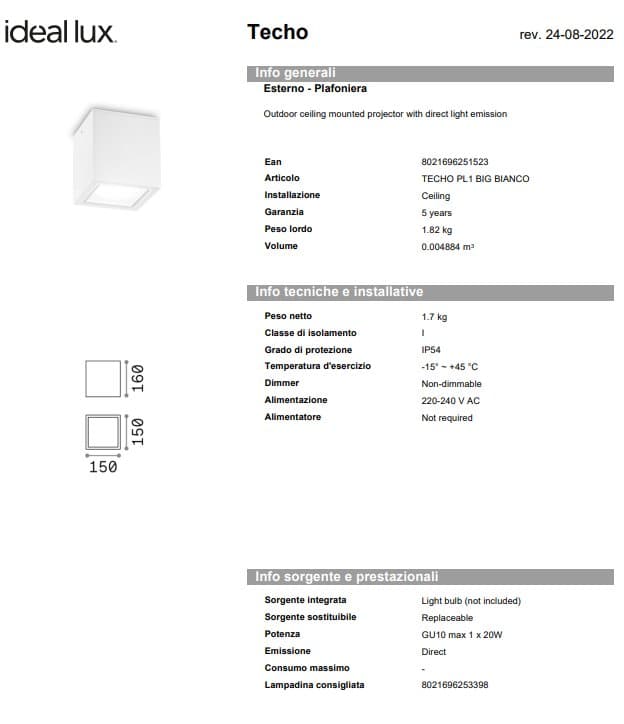 Ideal-Lux Plafonieră Exterior MPL1 6