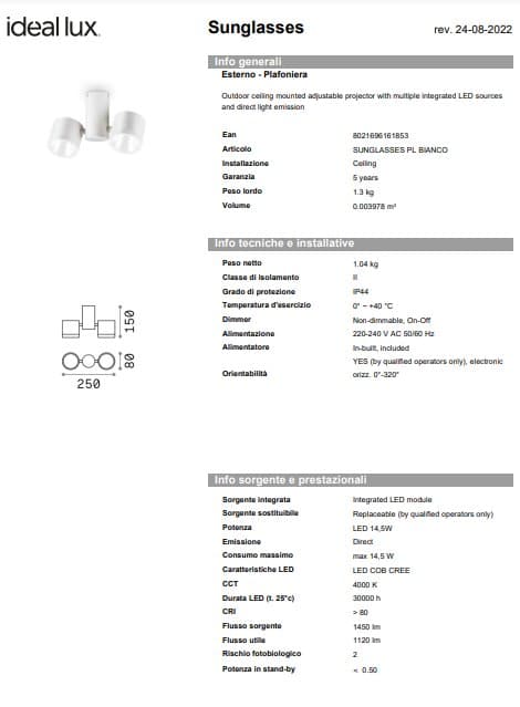 Ideal-Lux Plafoniera Exterior PL/Exterior Sunglasses 4