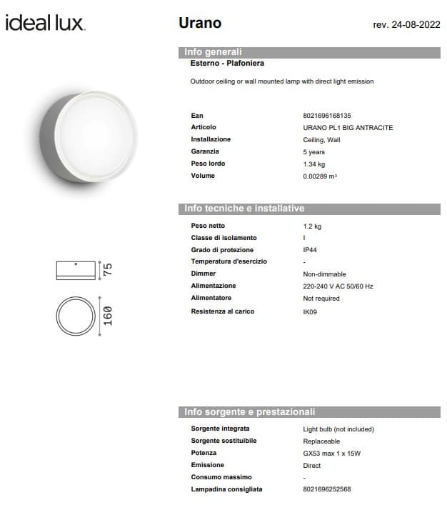 Ideal-Lux Plafonieră Exterior Urano Small/Big 6