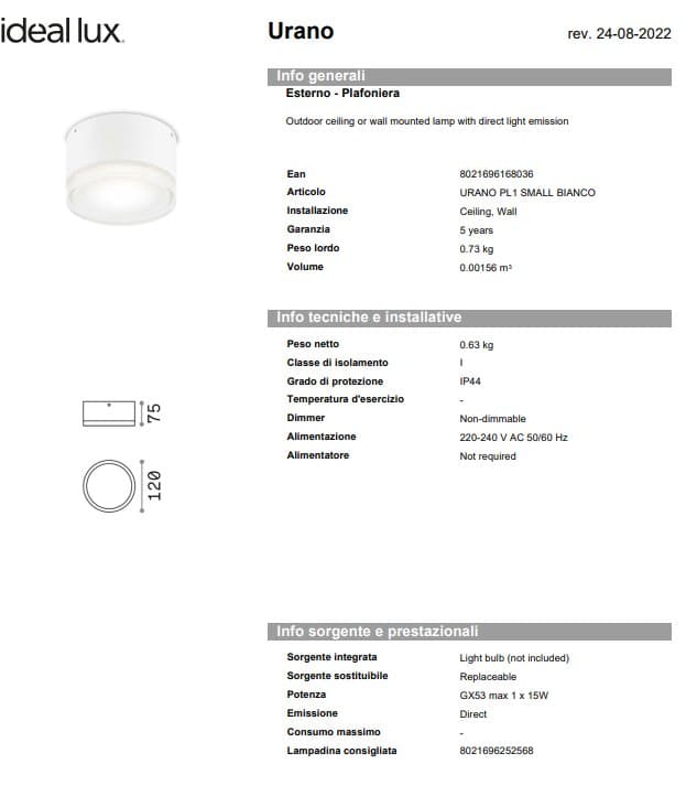Ideal-Lux Plafonieră Exterior Urano Small/Big 7