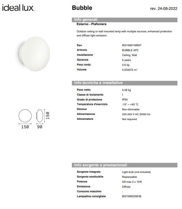 Ideal-Lux Aplica Exterior Bubble AP 2 3