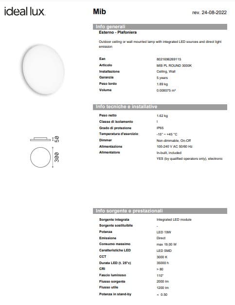Ideal-Lux Plafonieră Exterior Rotundă MIB PL 2