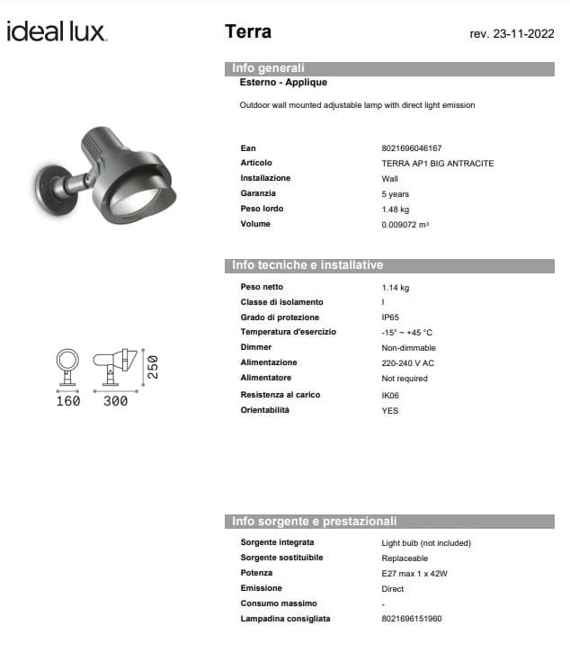 Ideal-Lux Aplica Exterior Terra AP1 pentru Exterior Mic/Mare 4