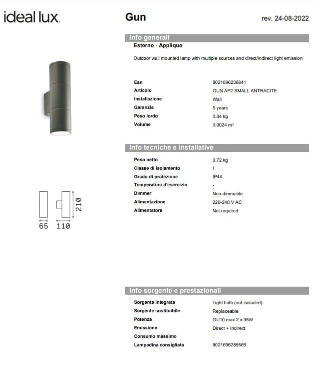 Ideal-Lux Aplica Exterior AP2 pentru Exterior Mic/Mare 9