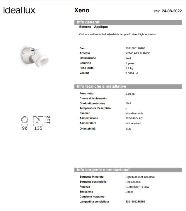 Ideal-Lux Aplica Exterior Xeno AP1 5