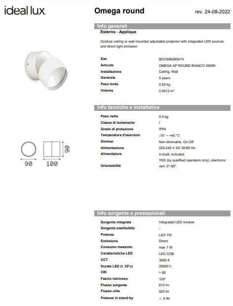 Ideal-Lux Aplica Exterior Omega AP Round 4