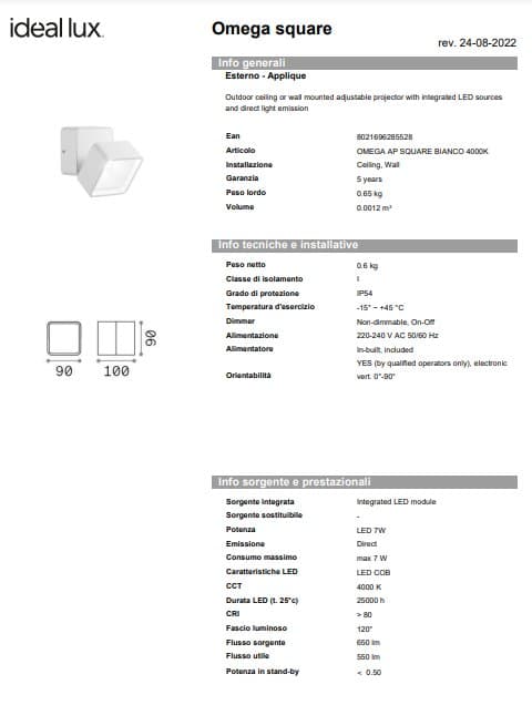Ideal-Lux Aplica Exterior Patrata Omega AP 5