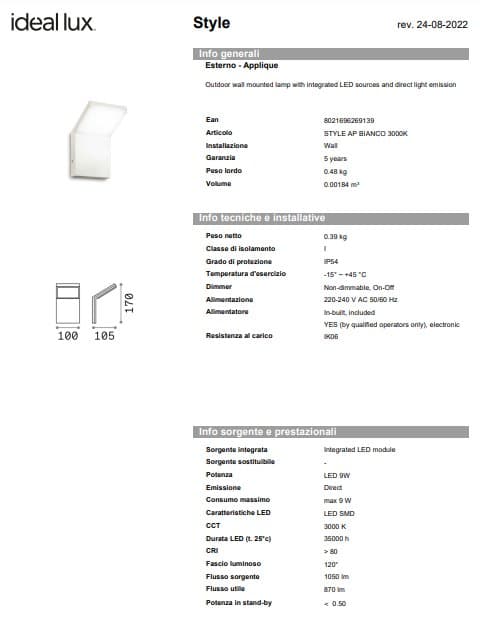 Ideal-Lux Aplica Exterior Style AP 3