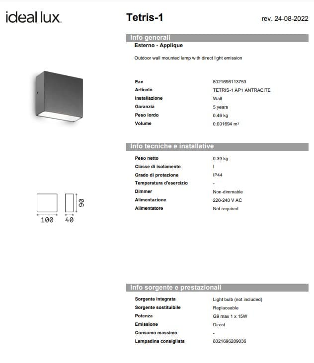 Ideal-Lux Aplica Exterior Tetris-1 AP 6