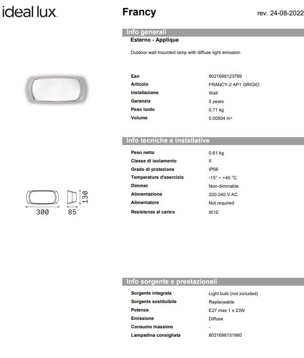 Ideal-Lux Aplica Exterior Francy-2 AP1 pentru Decorat Spațiile Exterioare 5