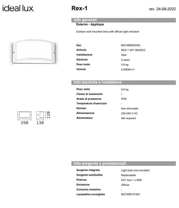 Ideal-Lux Aplica Exterior REX-1 AP1 5