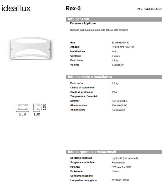Ideal-Lux Aplica Exterior REX-3 AP1 4