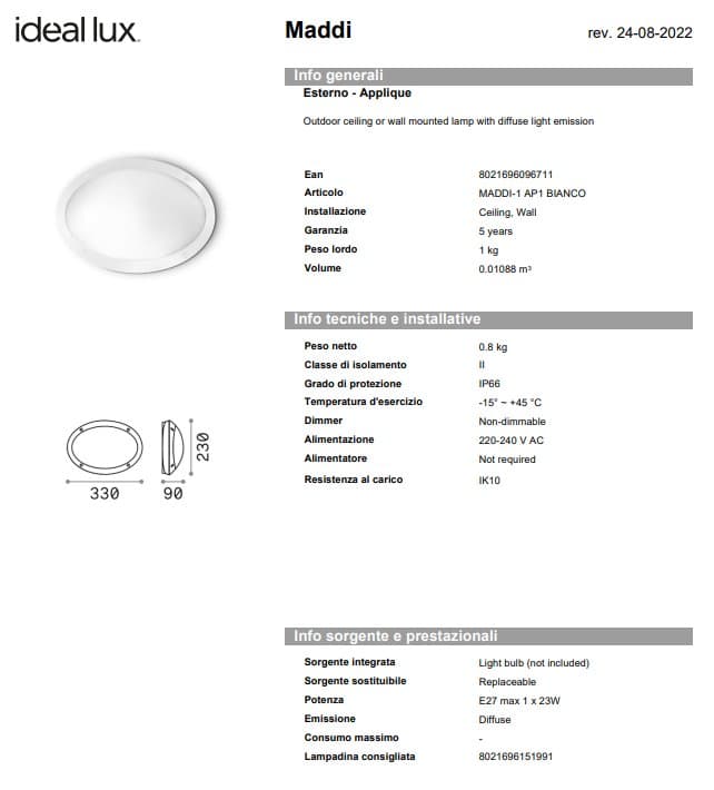Ideal-Lux Aplica Exterior Maddi-1 AP1 pentru Decorat Exterior 4