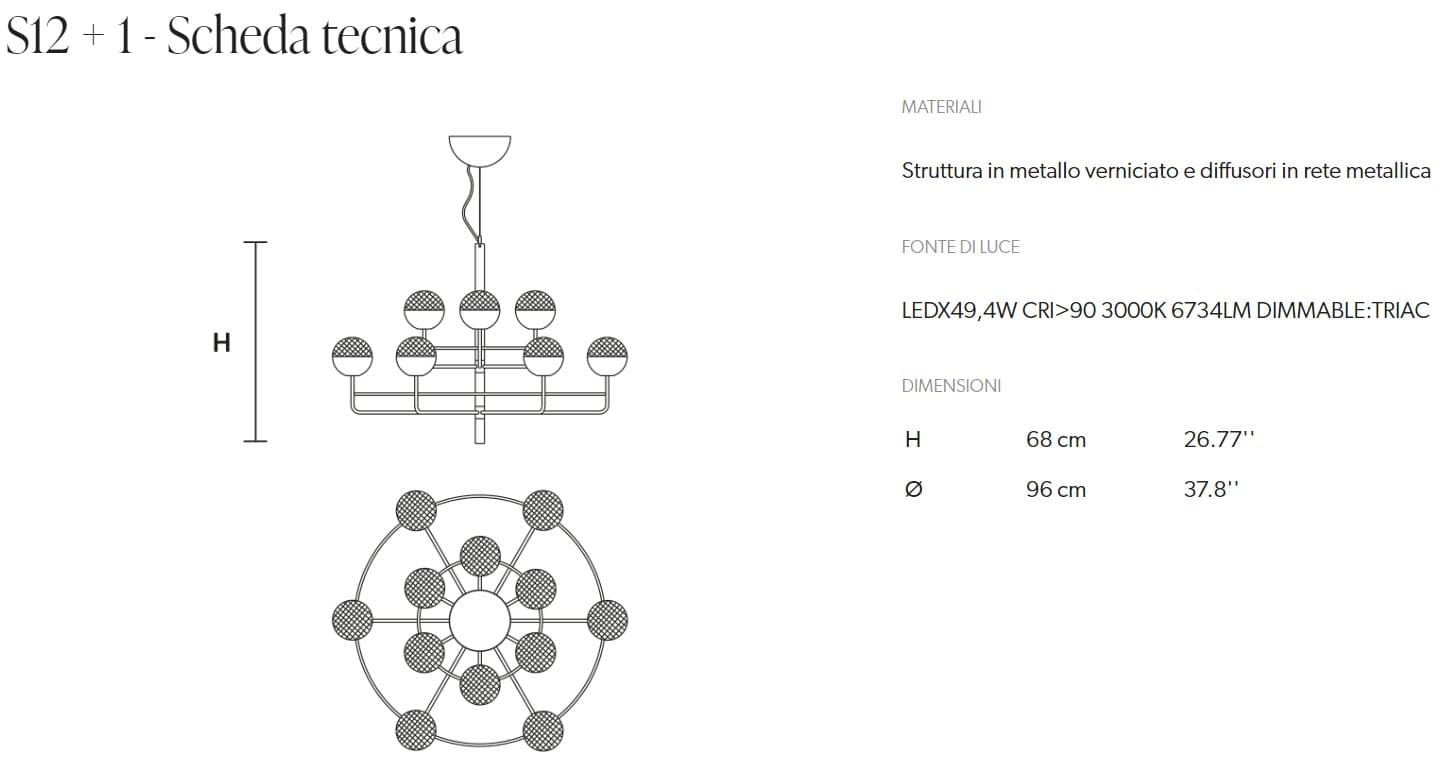 Masiero Candelabru Suspensat Circular cu 6+1/12+1/18+1 Becuri 7