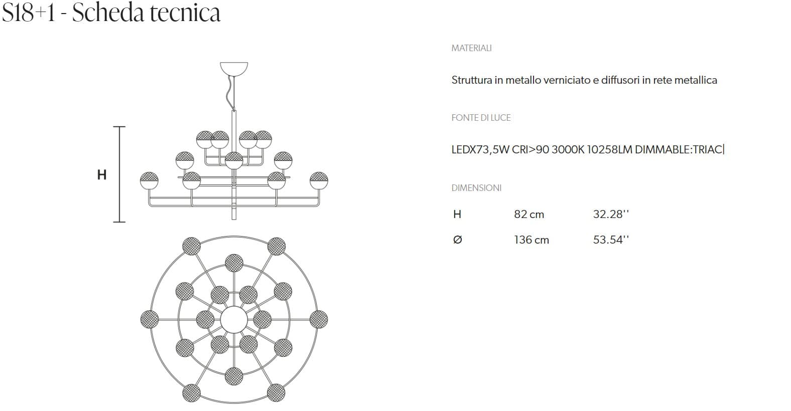 Masiero Candelabru Suspensat Circular cu 6+1/12+1/18+1 Becuri 8