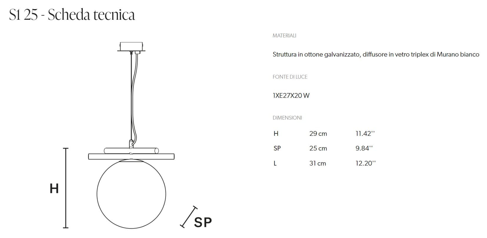 Masiero Pendul POSY S1 cu Diametre 12, 16, 20, 25 cm 3