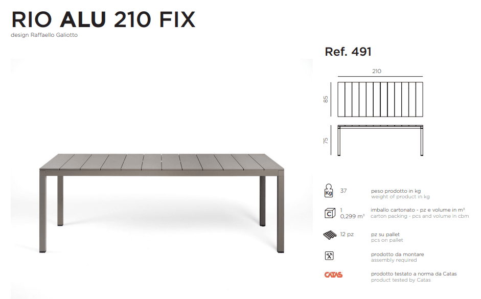 Masa de exterior Rio ALU 210 FIX 12