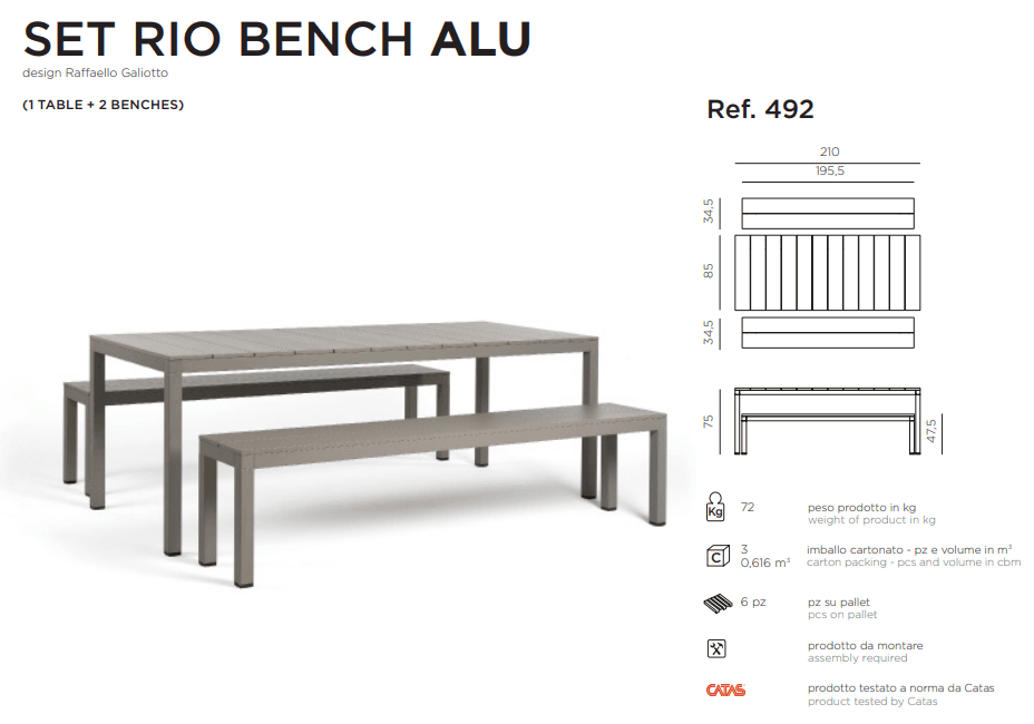 Masa si banca de exterior set Rio Bench Alu 8