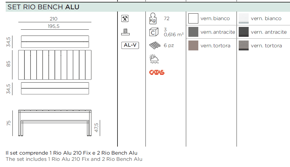 Masa si banca de exterior set Rio Bench Alu 9