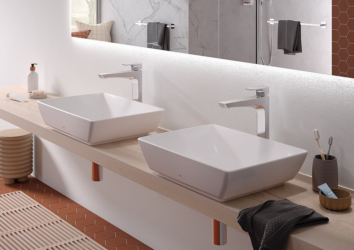 Lavoar pe blat TOTO WU, design pătrat (Square), 550 mm, fără orificiu pentru baterie, cu preplin