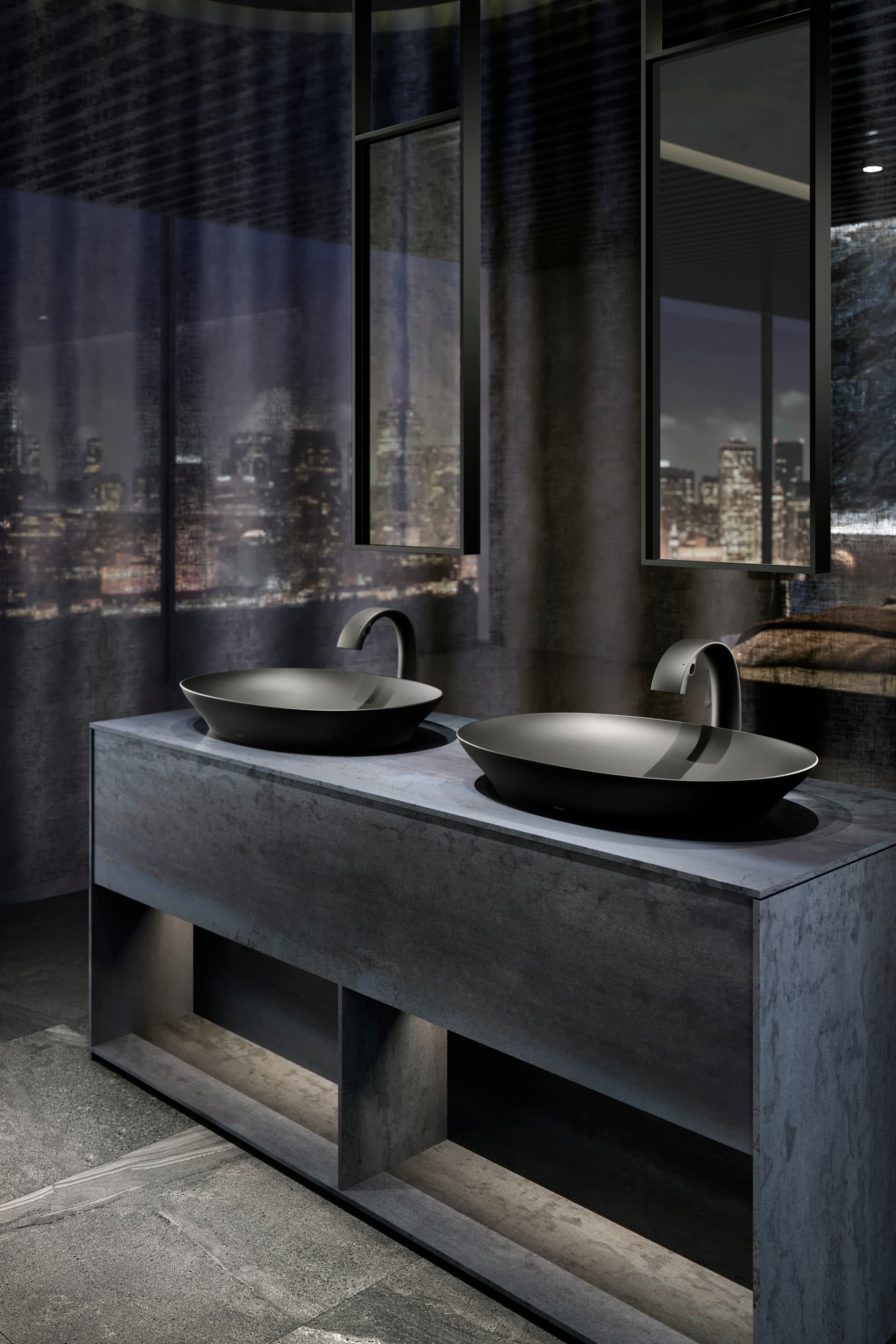 Lavoar pe blat TOTO TL, design rotund, 600 mm, Negru Mat (Matte Black), fără orificiu pentru baterie, fără preplin