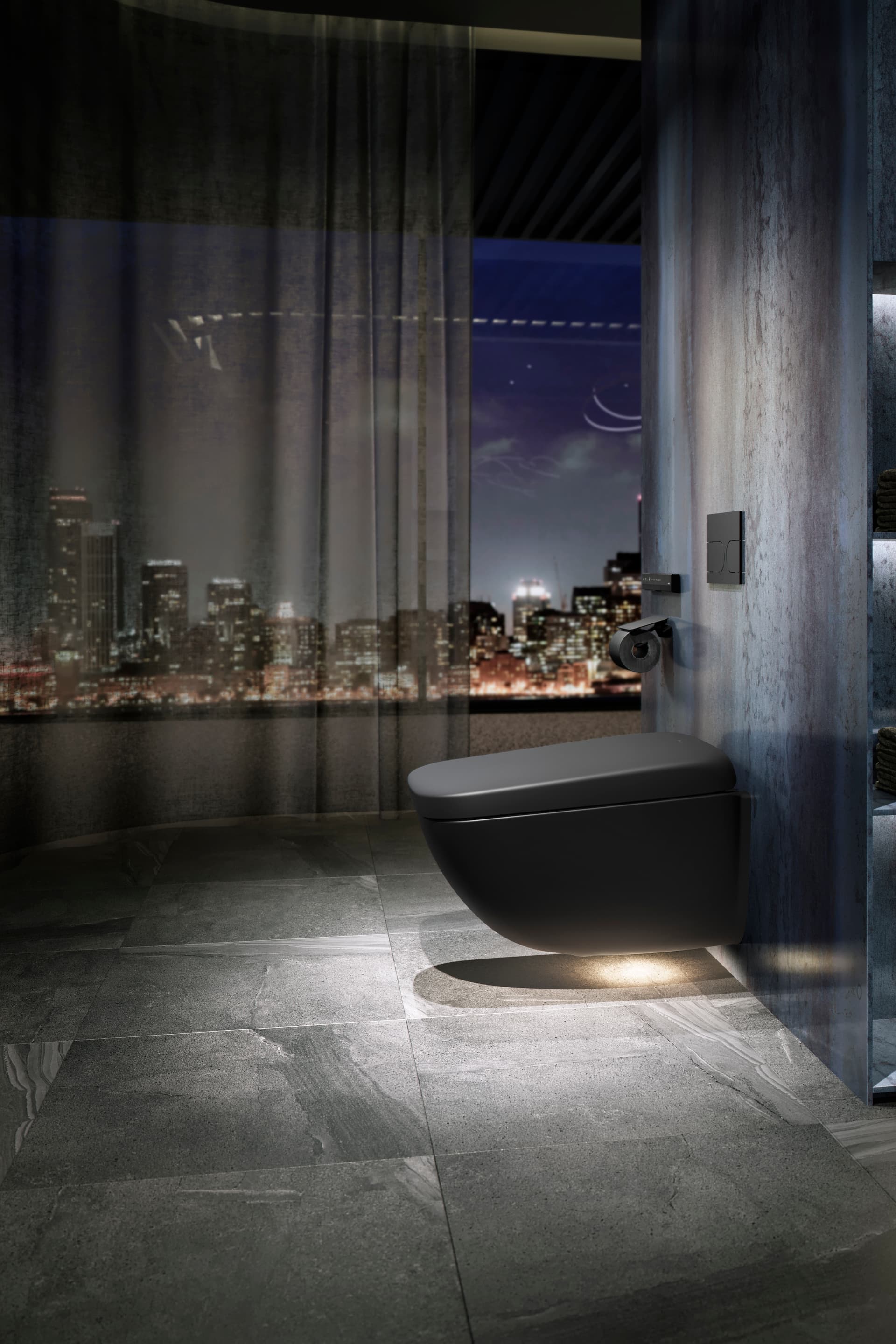 Sistem complet toaletă inteligentă TOTO NEOREST® WX1 Matte Black, suspendat, cu spălare automată și telecomandă inclusă